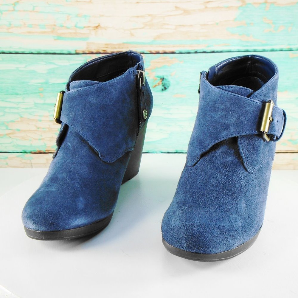 Isacc Mizrahi Volley Navy Suede Wedge Bootie